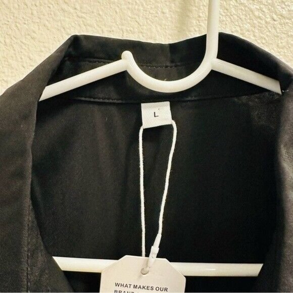 Verdusa Women's Casual Sleeveless Collar Button Down Black Shirt Blouse Sz Large - Picture 7 of 9